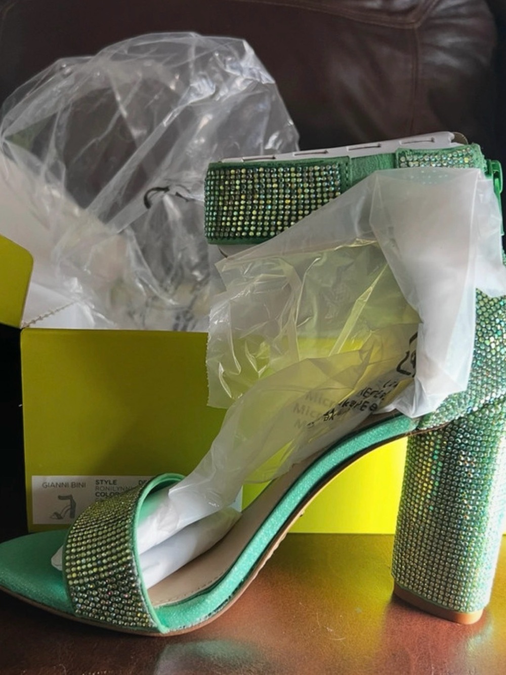 Gianni Bini Green Embellished Block Heel Sandals